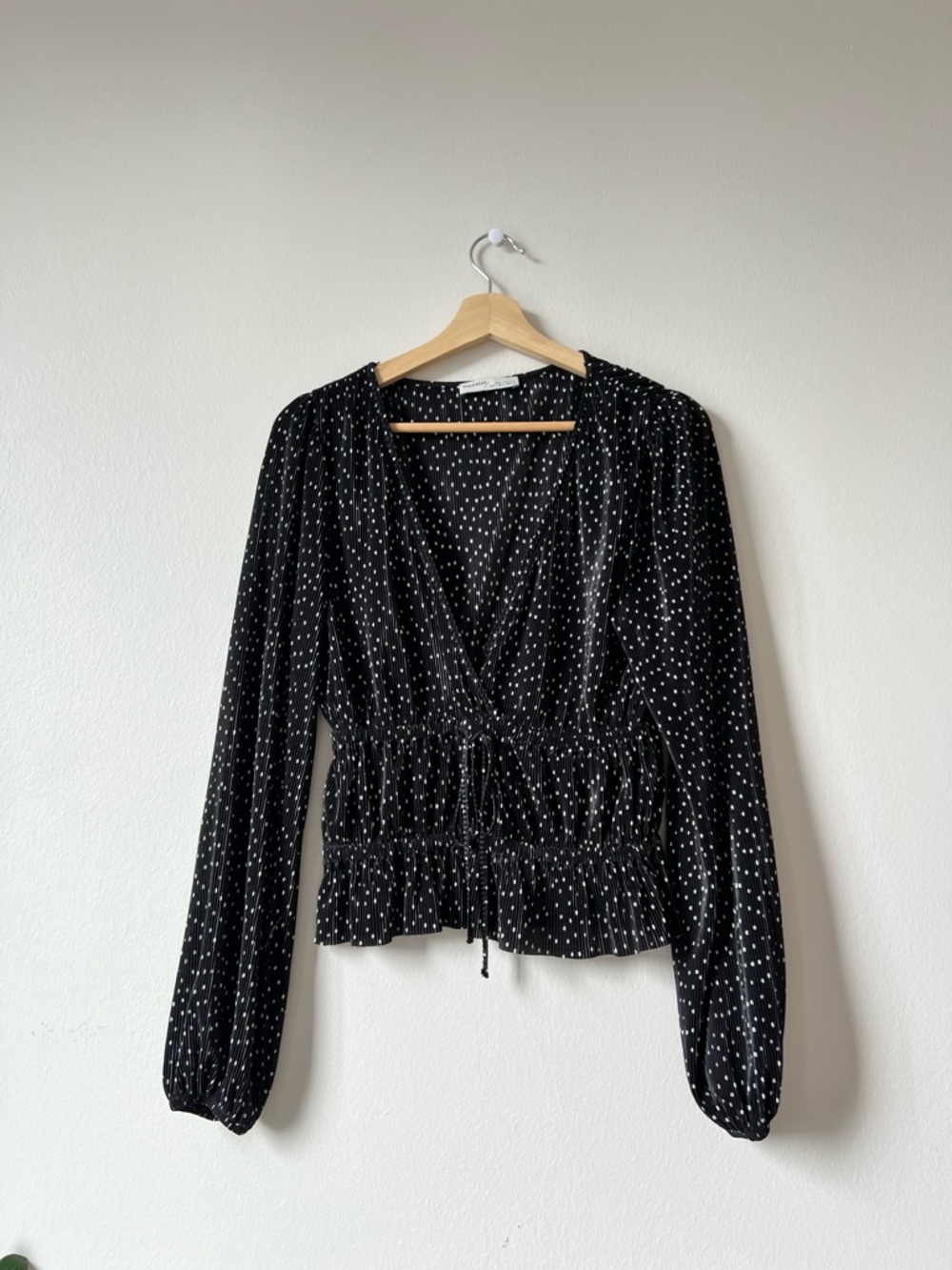 Pull&Bear Black Blouse with White Polka Dots